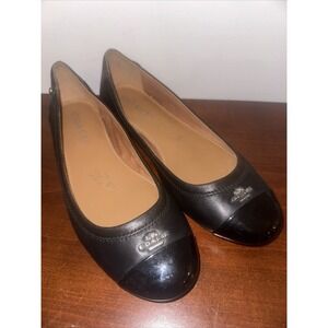 COACH Chelsea Women's  Ballet Flat Black Leather‎ Patent Toe Cap Size 6.5 EUR 37